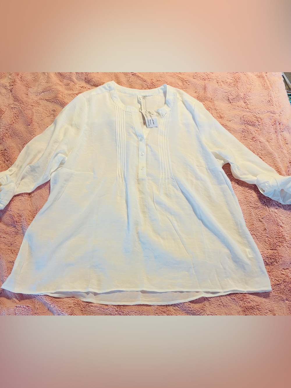 NWT NY Collection White Pintuck Tunic Blouse 2X Resort Vacation Top